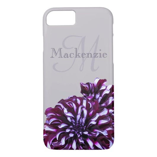 Coques Case-Mate iPhone Élégant dahlia violet fleurs monogramme nom person (Dos)