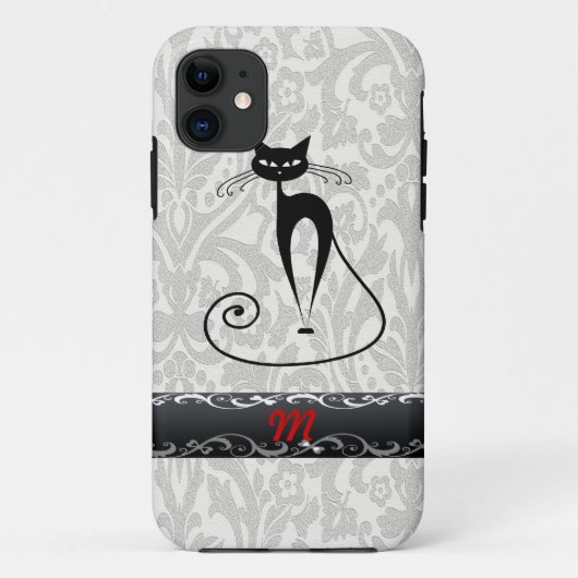 Coques Case-Mate iPhone Élégant damas de chat noir (Dos)