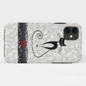 Coques Case-Mate iPhone Élégant damas de chat noir (Dos (Horizontal))