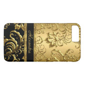Coques Case-Mate iPhone Élégant Damas Floral Noir et Or 3 (Dos (Horizontal))