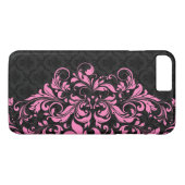 Coques Case-Mate iPhone Elégant Damas Noir & Dentelle Rose (Dos (Horizontal))