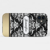 Coques Case-Mate iPhone Élégant Damas noir et blanc au fond doré (Dos (Horizontal))