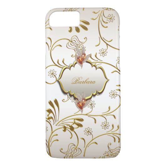 Coques Case-Mate iPhone Elégant Damask Caramel Crème Beige Or Ambre (Dos)