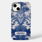 Coques Case-Mate iPhone Élégant damassé Bleu toile de jouy monogramme (Verso)