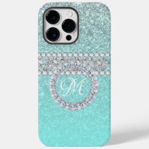 Coque Pour Pour iPhone 14 Pro Max Élégant diamant Personnalisé Monogramme sur Turquo