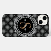 Coques Case-Mate iPhone Élégant Diamants Noirs Personnalisé Monogramme Or (Verso (horizontal))