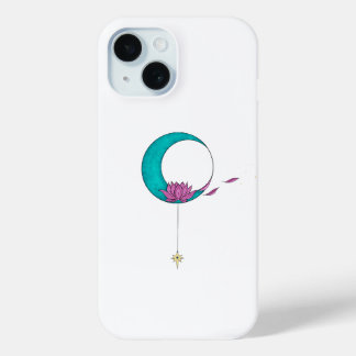Coque Pour iPhone 15 Elégant élégant Turquoise et rose Lotus Moon