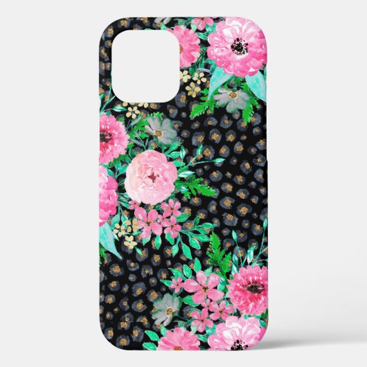 Coques Case-Mate iPhone Elégant Empreinte de léopard et rose floral noir d (Verso)
