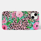 Coques Case-Mate iPhone Elégant Empreinte de léopard rose et design floral (Verso (horizontal))