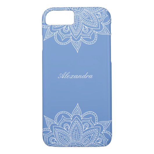 Coques Case-Mate iPhone Elégant et élégant Nom bleu et blanc Mandala Lace (Dos)