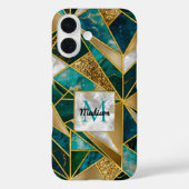 Coques Case-Mate iPhone Elégant faux or turquoise géométrique (Verso)