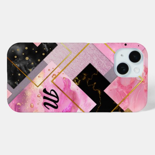 Coques Case-Mate iPhone Elégant faux Parties scintillant rose noir géométr (Verso (horizontal))