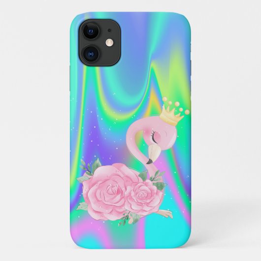 Coques Case-Mate iPhone Élégant flamant rose bébé holographique mignon (Dos)