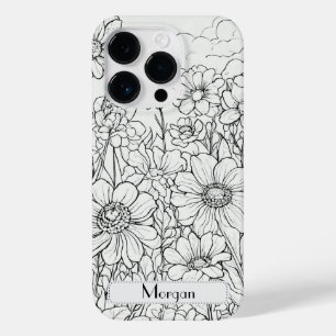 Coque Pour iPhone 14 Pro Élégant Fleur sauvage blanc et noir