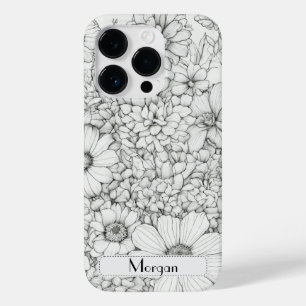 Coque Pour iPhone 14 Pro Élégant Fleur sauvage blanc et noir