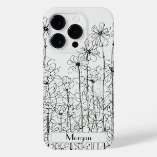 Coque Pour iPhone 14 Pro Élégant Fleur sauvage blanc et noir