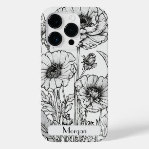 Coque Pour iPhone 14 Pro Élégant Fleur sauvage blanc et noir