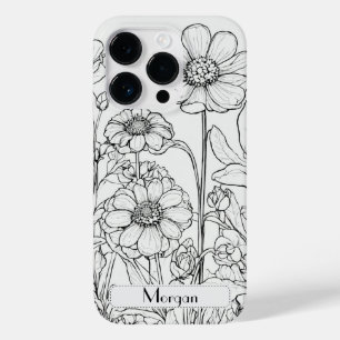 Coque Pour iPhone 14 Pro Élégant Fleur sauvage blanc et noir