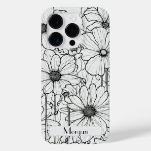 Coque Pour iPhone 14 Pro Élégant Fleur sauvage blanc et noir
