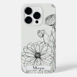 Coque Pour iPhone 14 Pro Élégant Fleur sauvage blanc et noir