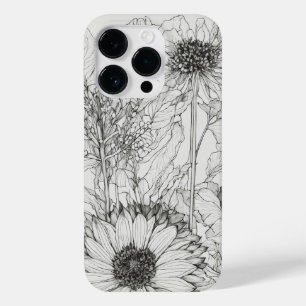 Coque Pour iPhone 14 Pro Élégant Fleur sauvage blanc et noir Coque-Mate
