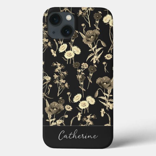 Coques Case-Mate iPhone Élégant Fleur sauvage chic beige nom sur noir (Verso)