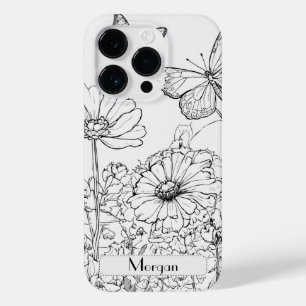 Coque Pour iPhone 14 Pro Élégant Fleur sauvage moderne blanc et noir