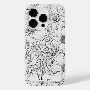Coque Pour iPhone 14 Pro Élégant Fleur sauvage moderne blanc et noir