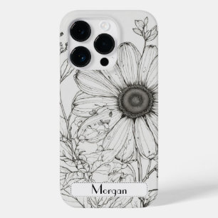 Coque Pour iPhone 14 Pro Élégant Fleur sauvage moderne blanc et noir