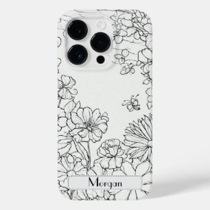 Coque Pour iPhone 14 Pro Élégant Fleur sauvage moderne blanc et noir