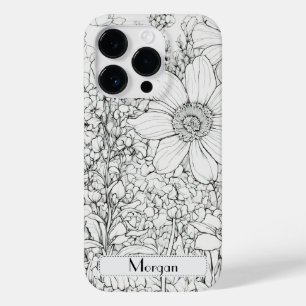 Coque Pour iPhone 14 Pro Élégant Fleur sauvage moderne blanc et noir