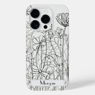 Coque Pour iPhone 14 Pro Élégant Fleur sauvage moderne blanc et noir