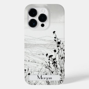 Coque Pour iPhone 14 Pro Élégant Fleur sauvage moderne blanc et noir