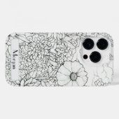 Coques Case-Mate iPhone Élégant Fleur sauvage moderne blanc et noir (Verso (horizontal))