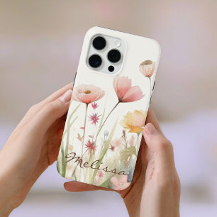 Coque iPhone 15 Pro Max Elégant Fleurs sauvages d'aquarelle de crème