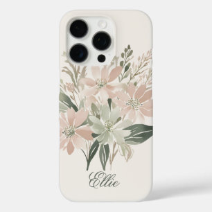 Coques iPhone 16 Pro Élégant floral aquarelle vert et rose tendre
