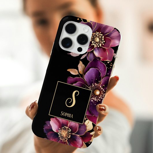 Coques Case-Mate iPhone Élégant Floral Monogramme Noir