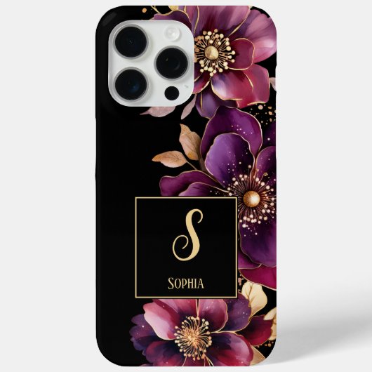 Coques Case-Mate iPhone Élégant Floral Monogramme Noir (Verso)