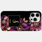Coques Case-Mate iPhone Élégant Floral Monogramme Noir (Verso (horizontal))