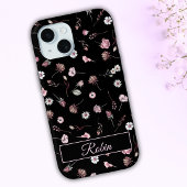 Coques Case-Mate iPhone Élégant floral noir personnalisé