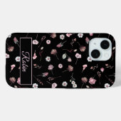 Coques Case-Mate iPhone Élégant floral noir personnalisé (Verso (horizontal))