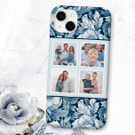 Coque Pour iPhone 14 Plus Élégant floral Vintage bleu 4 photos<br><div class="desc">Cet élégant design présente un modèle carré à quatre photos avec des bordures blanches sur un motif arrière - plan d'inspiration vintage monochrome d'inspiration bleue aux feuilles et aux fleurs complexes.</div>