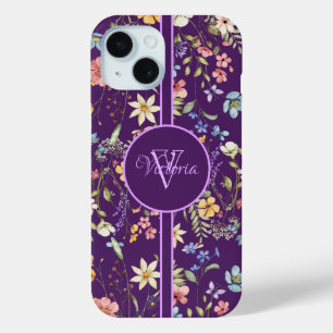 Coque Pour iPhone 15 Élégant Floral Violet Personnalisé