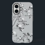 Coques iPhone 16 Elégant Gris Arbre Fleur Art Personnalisé<br><div class="desc">Des tons élégants d'art fleuri gris et blanc.</div>