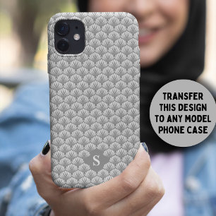 Case-Mate iPhone Case Élégant gris blanc rétro motif floral Monogramme
