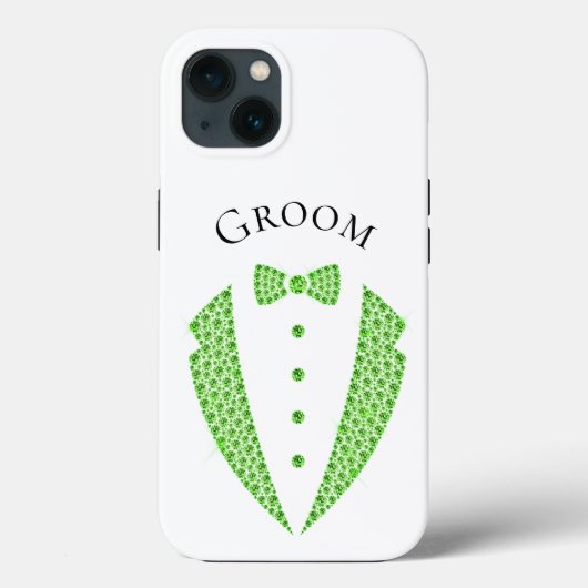 Coques Case-Mate iPhone Elégant Groom Tuxedo Green Typography Mariage (Verso)