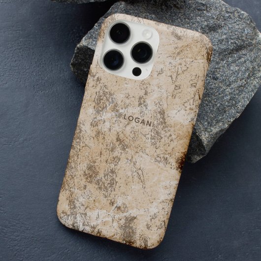 Coques Case-Mate iPhone Elégant Grunge Beige Texture Nom personnalisé