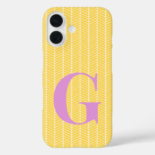 Coques iPhone 16 Élégant Herringbone jaune Chevron ZigZag Monogramm