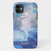 Élégant hippocampe vintage vagues de l'océan bleu
