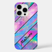 Coques Case-Mate iPhone élégant holographique chic rose rose rayé (Verso)